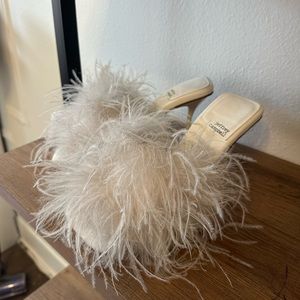 Jeffrey Campbell white feather heels
